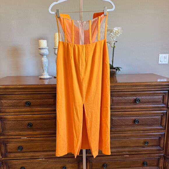 NBD Leighton Midi Dress Large NWT Satin Orange Lace-Up Cutout - Picture 5 of 9
